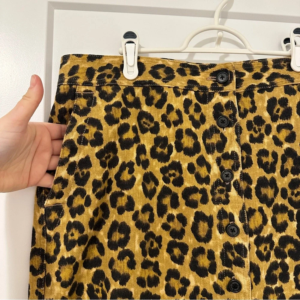 Lauren Ralph Lauren Leopard Print Button Front Skirt Linen Blend Size 14 Women’s - Picture 4 of 10